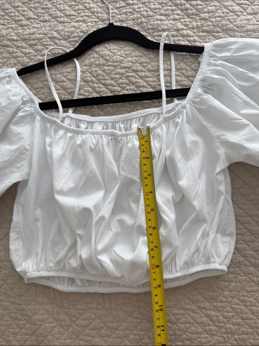 Zara White Off-the-Shoulder Puff Sleeve Crop Top size S boho coastal summer - Picture 9 of 10
